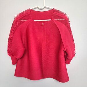 Pleated Pink Red Fringe Sleeve Avant Garde Sculptural top, Issey Miyake Style